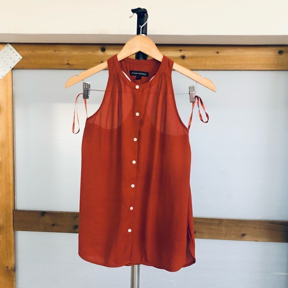 Banana REPUBLIC Burnt Orange Button Down Racerback Sleeveless Top /Sz Petite XXS